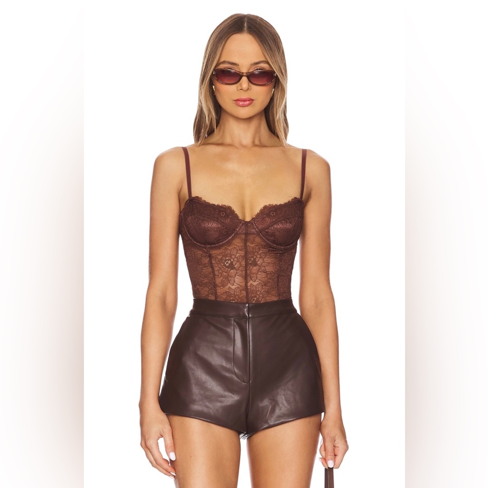 NWT OW Collection Sheer Lace Underwire Bodysuit in Chocolate Brown 🤎